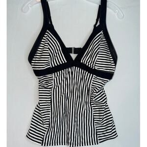 Athleta Striped Tankini Top Black and White Swim Top Size XL